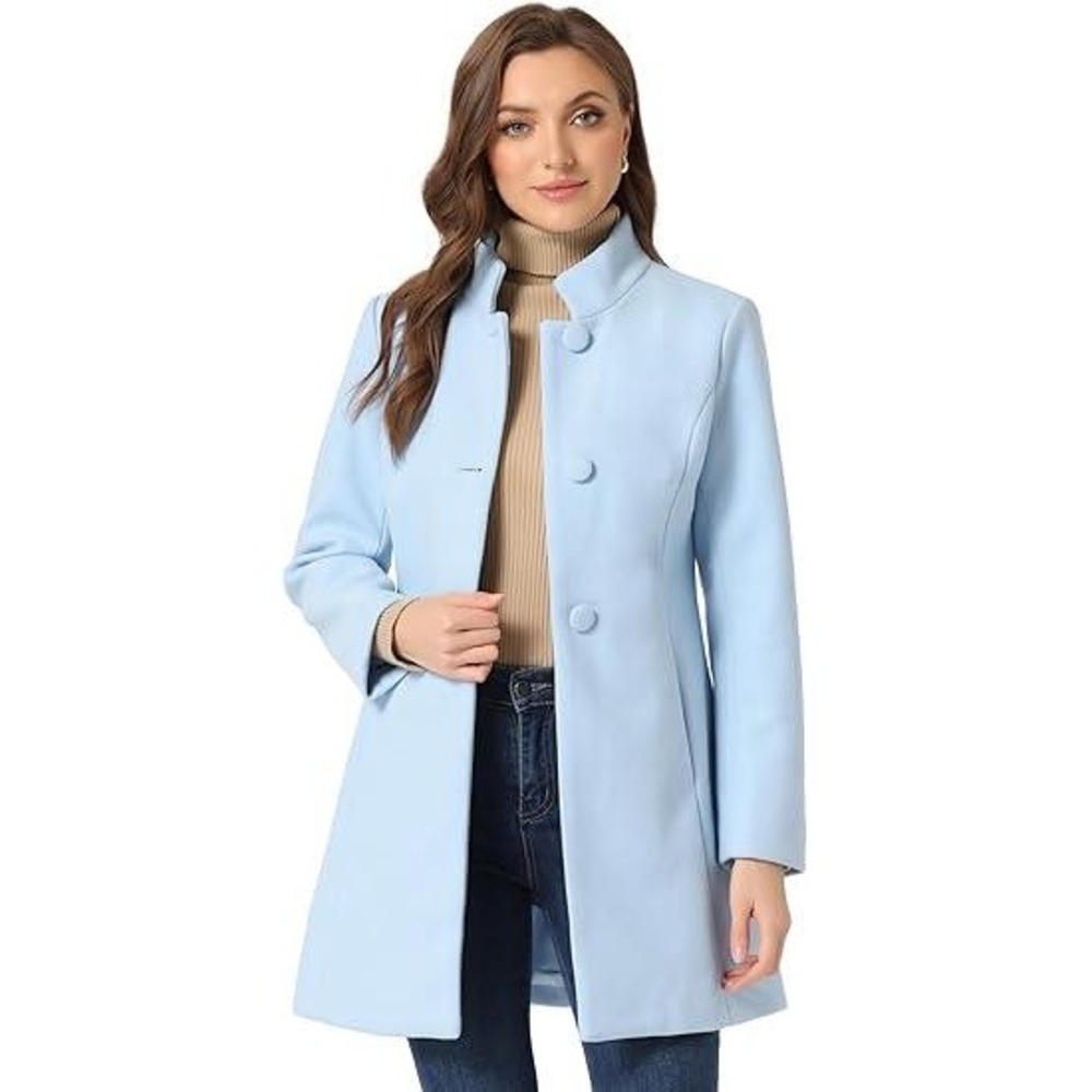 MSRP $92 Allegra K Women's Light Blue M Winter Overcoat Mid-Long Stan